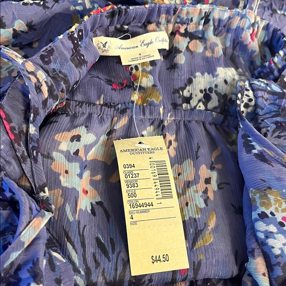 NWT Y2K American Eagle Purple Floral Mini Dress‎ Size 4 - Picture 4 of 7
